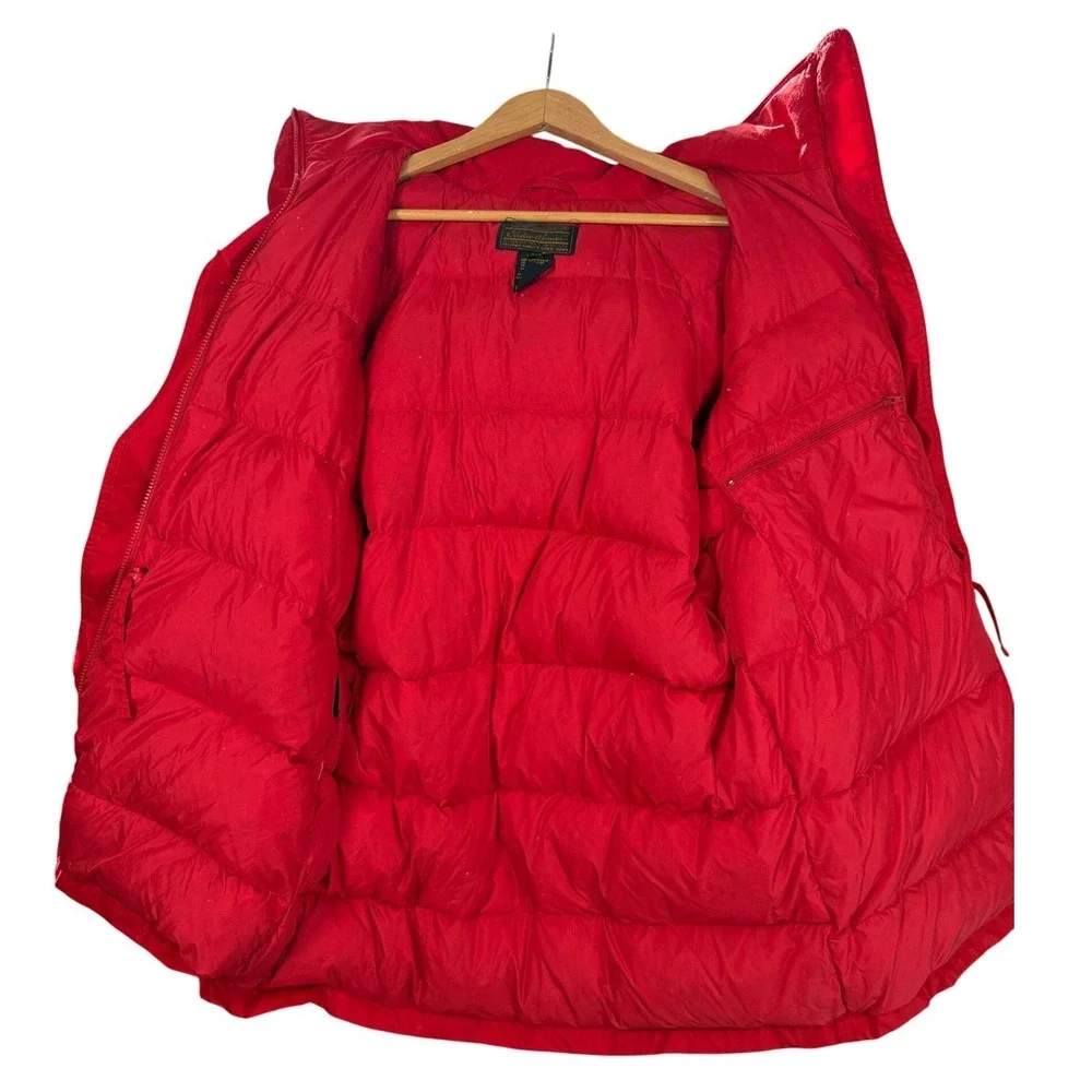 Eddie Bauer Goose Down Parka Large Red Poly Cotton Vintage Hooded Puffer Coat